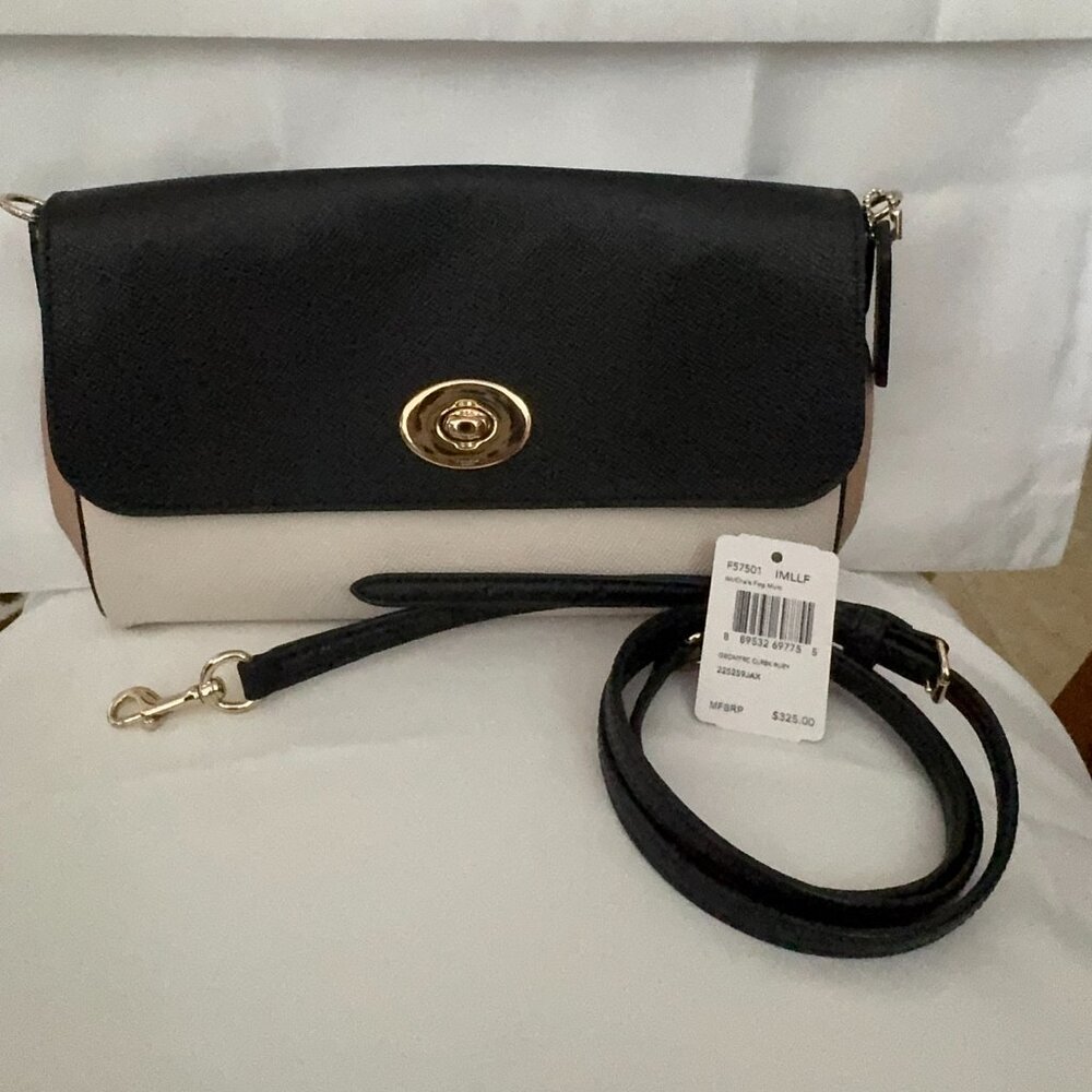 Coach Multi Color Leather Shoulder/Clutch/Crossbody Bag Chalk, Beechwood, Black
